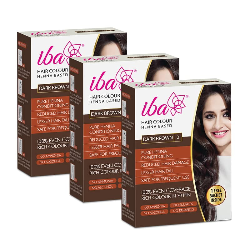 Iba Hair Colour - Dark Brown, 70G (Pack Of 3) | 100% Pure Henna Based Powder Sachet | Natu