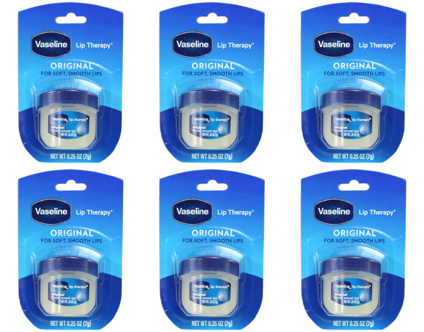 6 Pack Vaseline Original Lip Therapy for Soft, Smooth Lips, 0.25oz Each