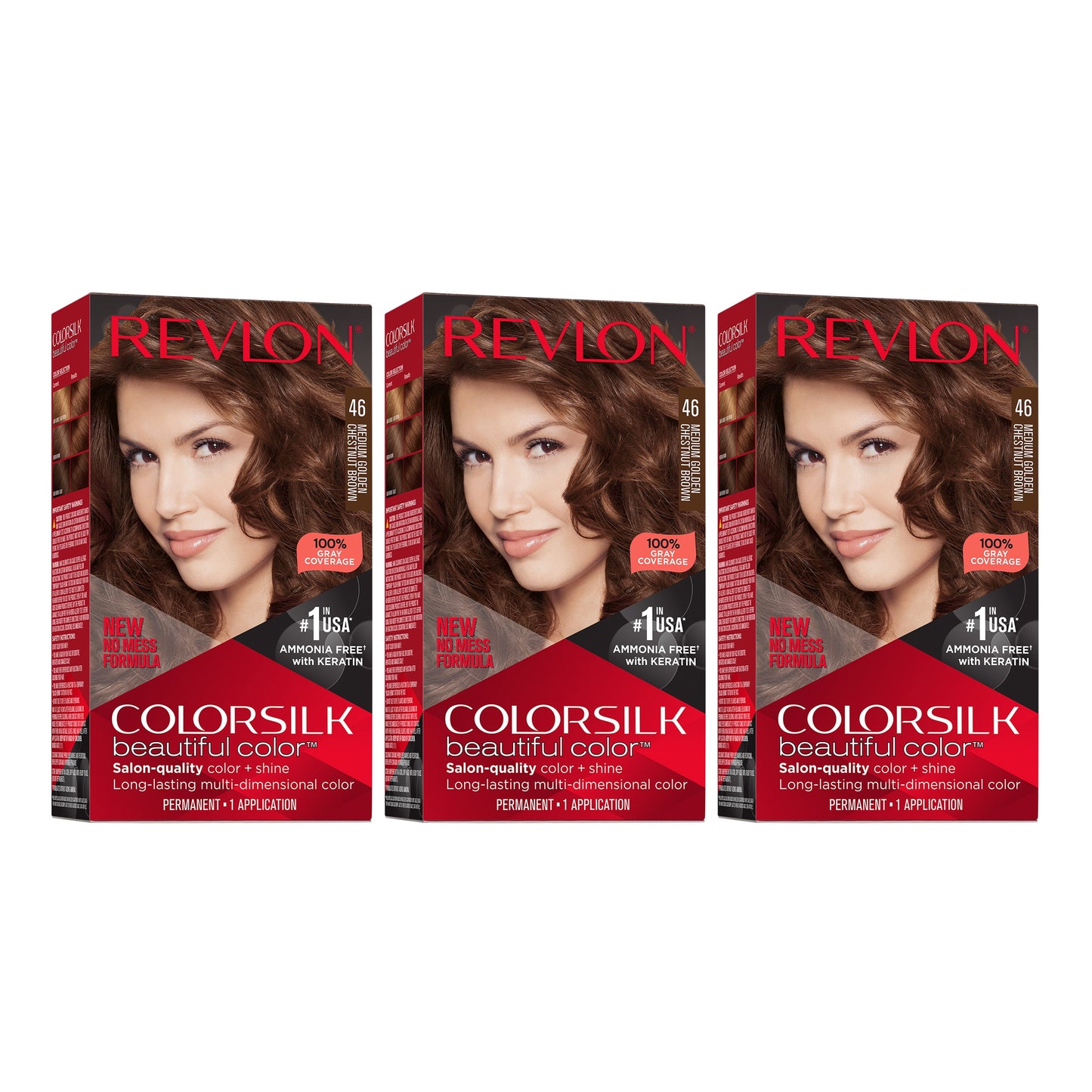 Revlon Colorsilk Beautiful Color Permanent Hair Color 3 Pack, 046 Medium Golden Chestnut B
