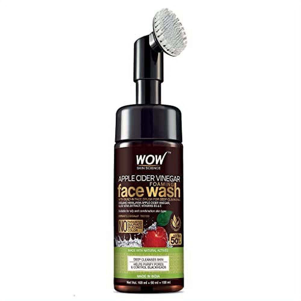 WOW Skin Science Apple Cider Vinegar Foam Exfoliating FaceWash & Brush - Facial Cleanser A
