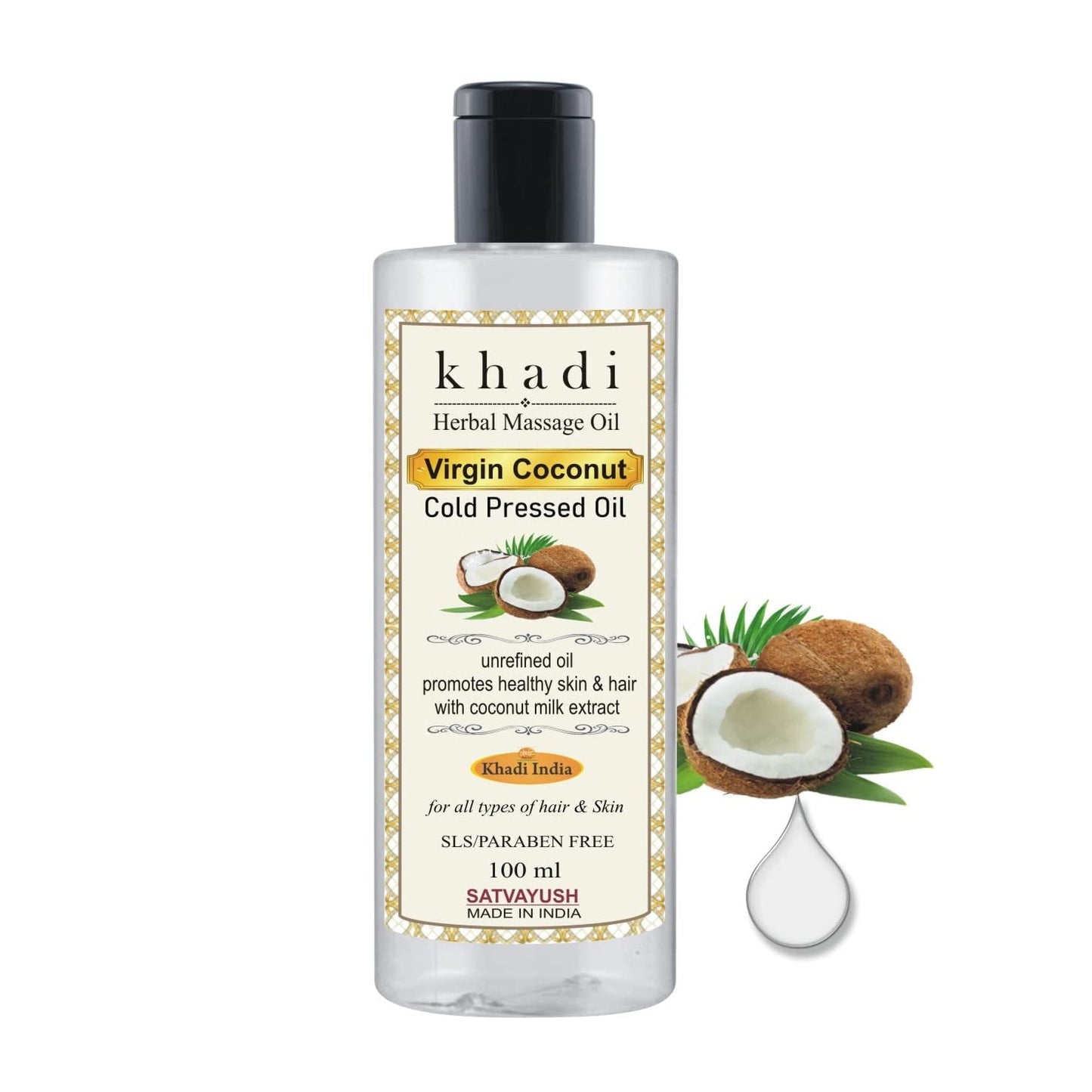 Satvayush Khadi Extra Virgin Cold Pressed Coconut Oil - For Skin, HairCare & Baby Massage