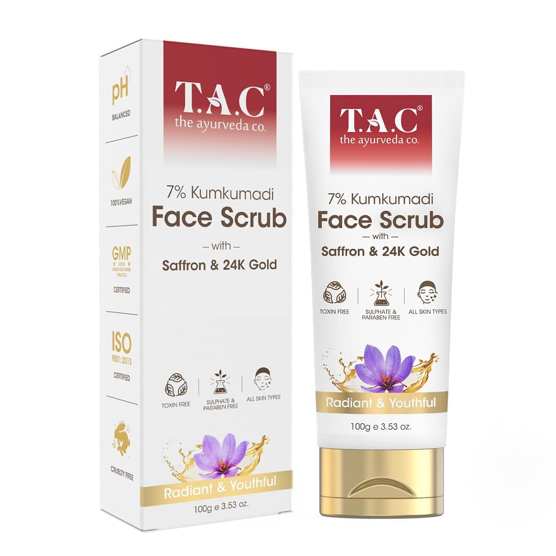 TAC - The Ayurveda Co. 7% Kumkumadi Face Scrub for Glowing & Radiant Skin for Tan Removal,