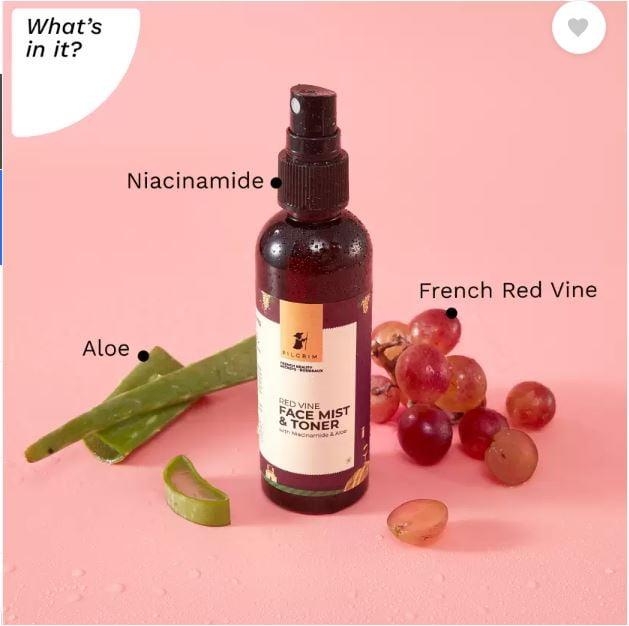 Pilgrim Alcohol Free Red Vine Face Toner, Face Mist Spray For Anti Ageing, Glowing Skin, D