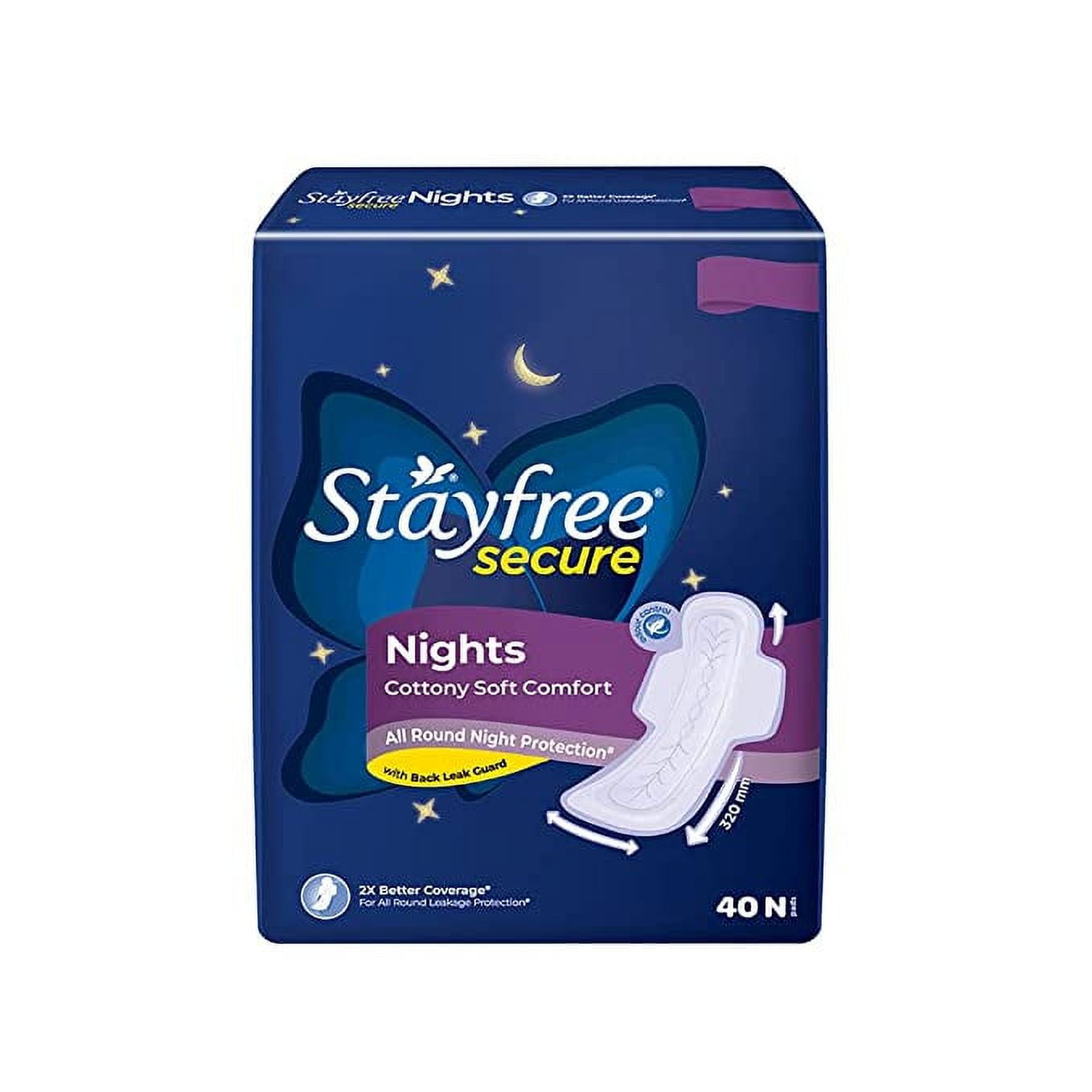 Stayfree Secure Night 320 mm (40 Napkins) Sanitary Pads for Women, up to 100% leakage prot