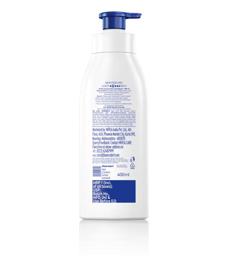 Nivea BodyLotion Natural Glow | Cell Repair Even Tone Complex & Vitamin C Spf 15 | 400Ml (13.52 Fl Oz)