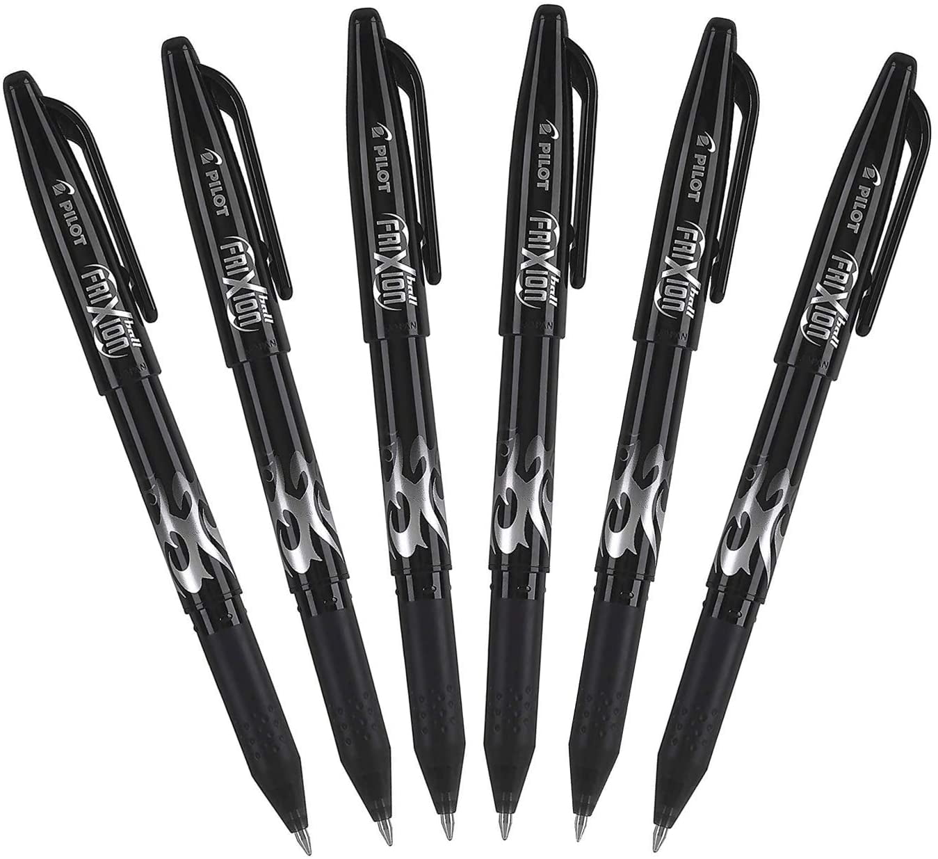 Pilot FriXion Ball 0.7mm Erasable Gel Pens, Fine Point, Black Ink, Pack Of 6