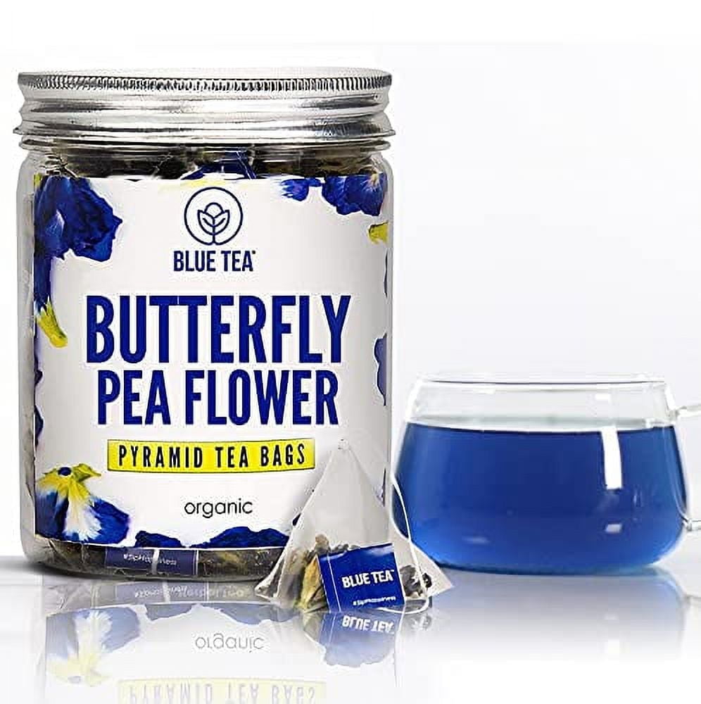 BLUE TEA - Butterfly Pea Flower Tea - 30 Pyramid TB | CAFFEINE-FREE | Premium Jar