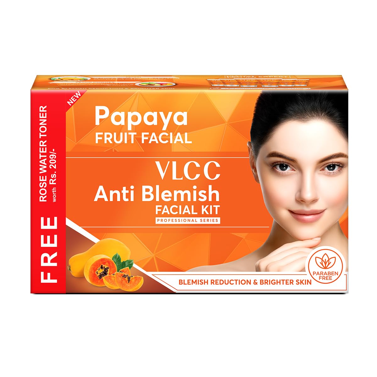 VLCC Papaya Fruit Facial Kit with FREE Rose Water Toner - 300g + 100ml | Glowing At Home Facial Kit.