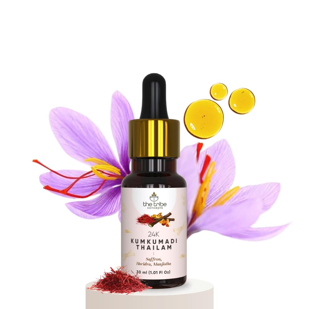 Tribe Concept 24k Kumkumadi Thailam, Skin Brightening, Oil, Toned Glow Enriched with Saffron & Sandalwood, 100% Chemical Free & Natural - 30 ml - 1.01 Fl Oz