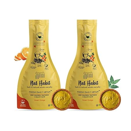 Nat Habit Fresh Sweet Orange Ubtan & FacePack For Glowing Radiance, Tan & Deep Cleansing (40g x