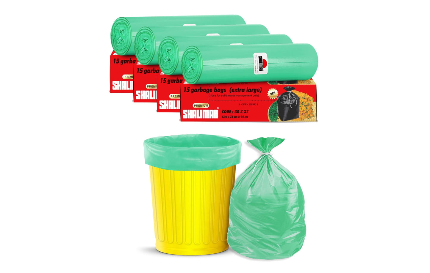 Shalimar Premium Garbage Bags Size 30 X 37 Inches (Extra Large) 60 Bags (4 Rolls) Dustbin