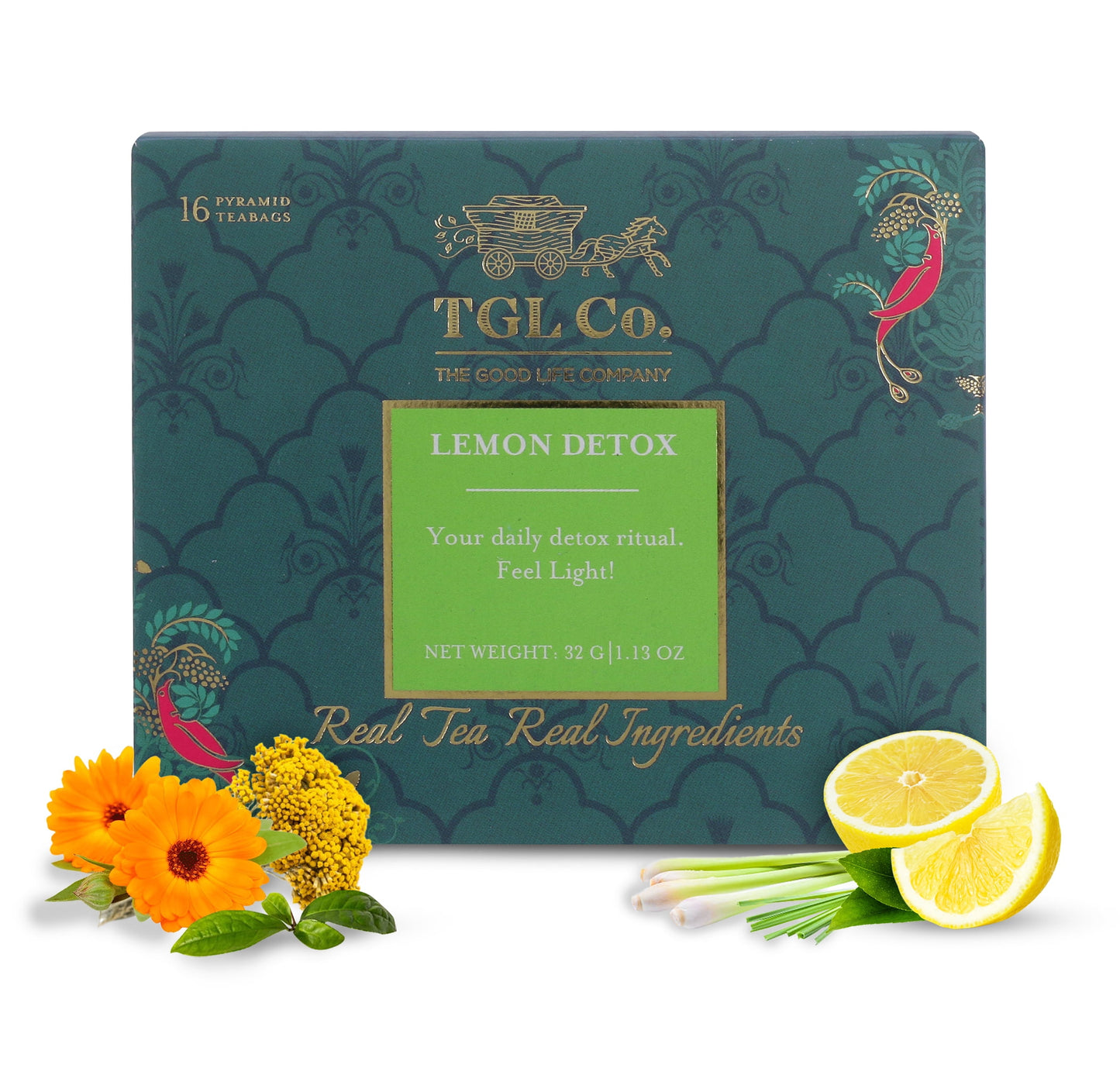 TGL Co. Lemon Detox Green Tea Bags, 16 Tea Bags (15 Tea Bags + 1 Exotic Sample)