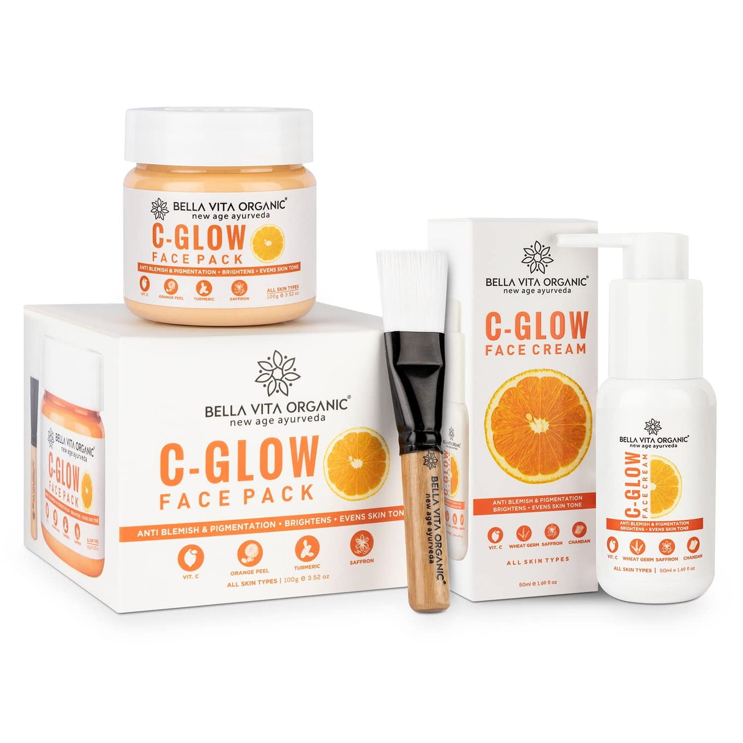 Bella Vita Organic Vitamin C Glow Skin Brightening Combo with FacePack and Face Cream