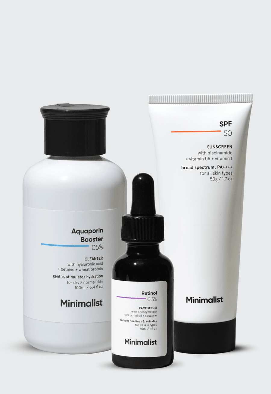 Minimalist Anti-Aging Skincare Kit, Routine Kit For Unisex, FaceWash, Serum & Sunscreen Co