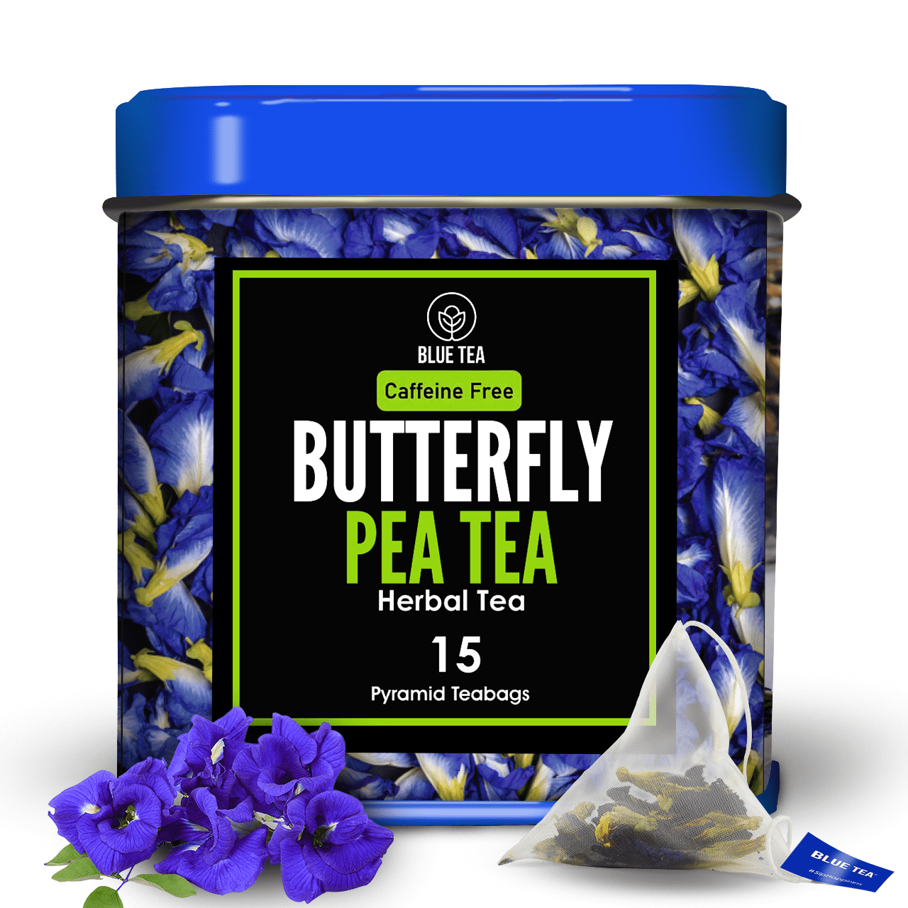 BLUE TEA - Butterfly Pea Flower Tea - 15 Pyramid Tea Bags | Caffeine-Free | Mocktails-Cock
