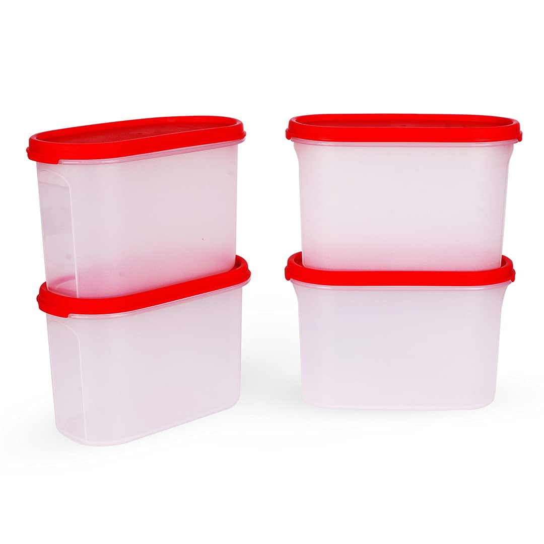 Tupperware Plastic Storage Container- 1.1 liters, 4 Pieces, White