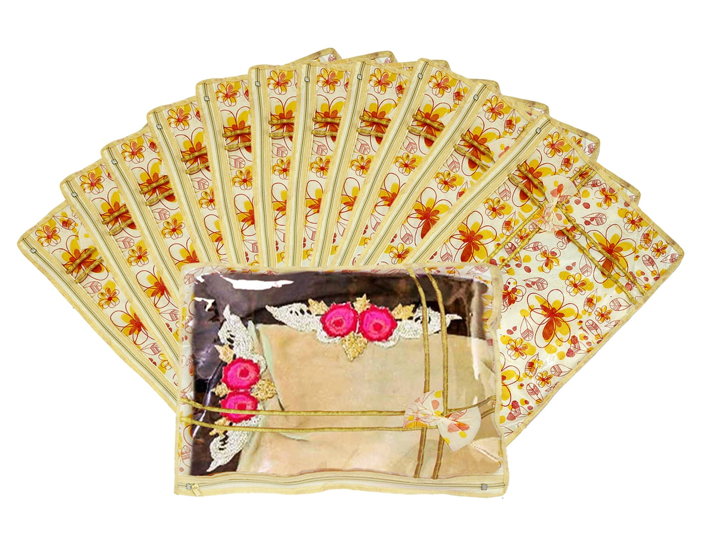 Kuber Industries Non Woven Red Flower Design Single Packing Saree Cover 12 Pcs Set (Red &