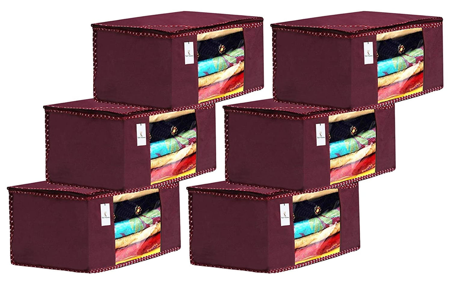 Kuber Industries 6 Piece Non Woven Fabric Saree Cover Set with Transparent Window