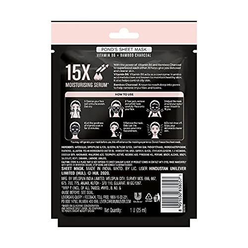 Ponds Vitamin Duo Sheet Mask Detoxing Sheet Mask With Vitamin B6 100% Bamboo Charcoal(25ml)