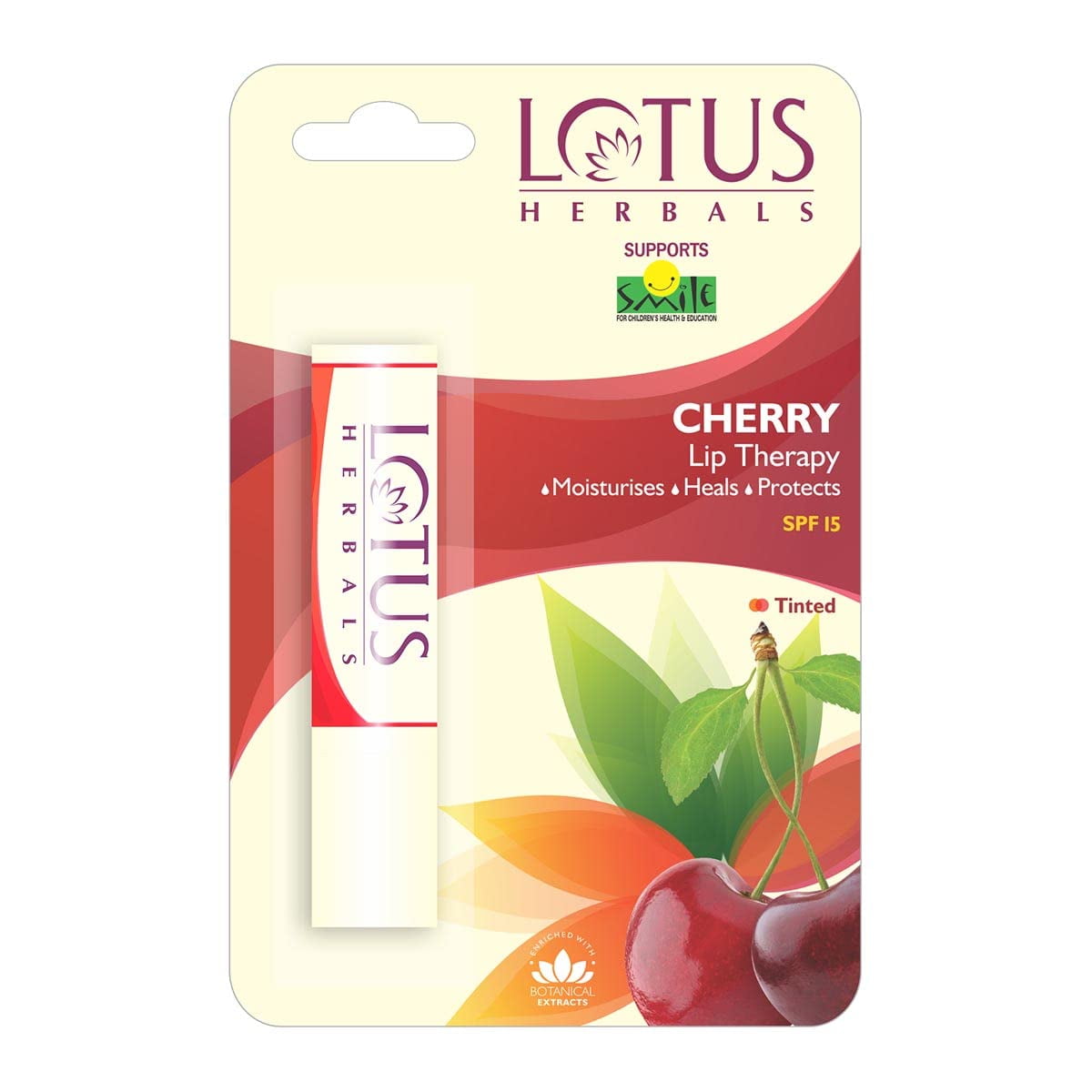 Lotus Herbals Lip Therapy Tinted LipBalm - Cherry | SPF 15 | Moisturises, Heals & Protects