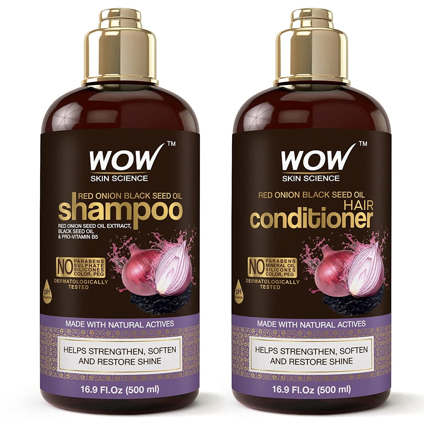 WOW Skin Science Nourishing Daily Shampoo & Conditioner Full Size Set with Red Onion Black