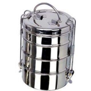 iKonbi Stainless Steel Clip Tiffin with 4 Compartment 11.5x11.5x18.5 cm 585.5 Gram