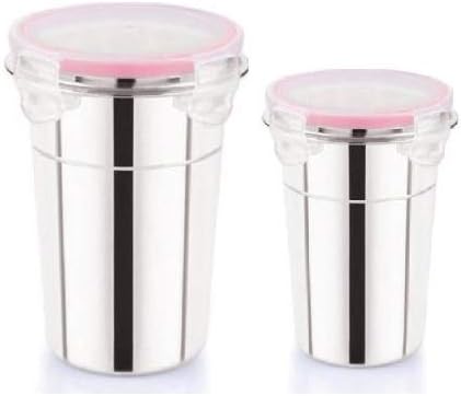 iKonbi Stainless Steel Set of 2 Click & Seal Lock air Tight Glass Tumbler with Lid 400,600 ml