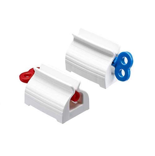 iKonbi Rolling Tube Toothpaste Squeezer Toothpaste Seat Holder Stand Rotate Toothpaste Dispenser for Bathroom Set of 2 Piece Random Colour
