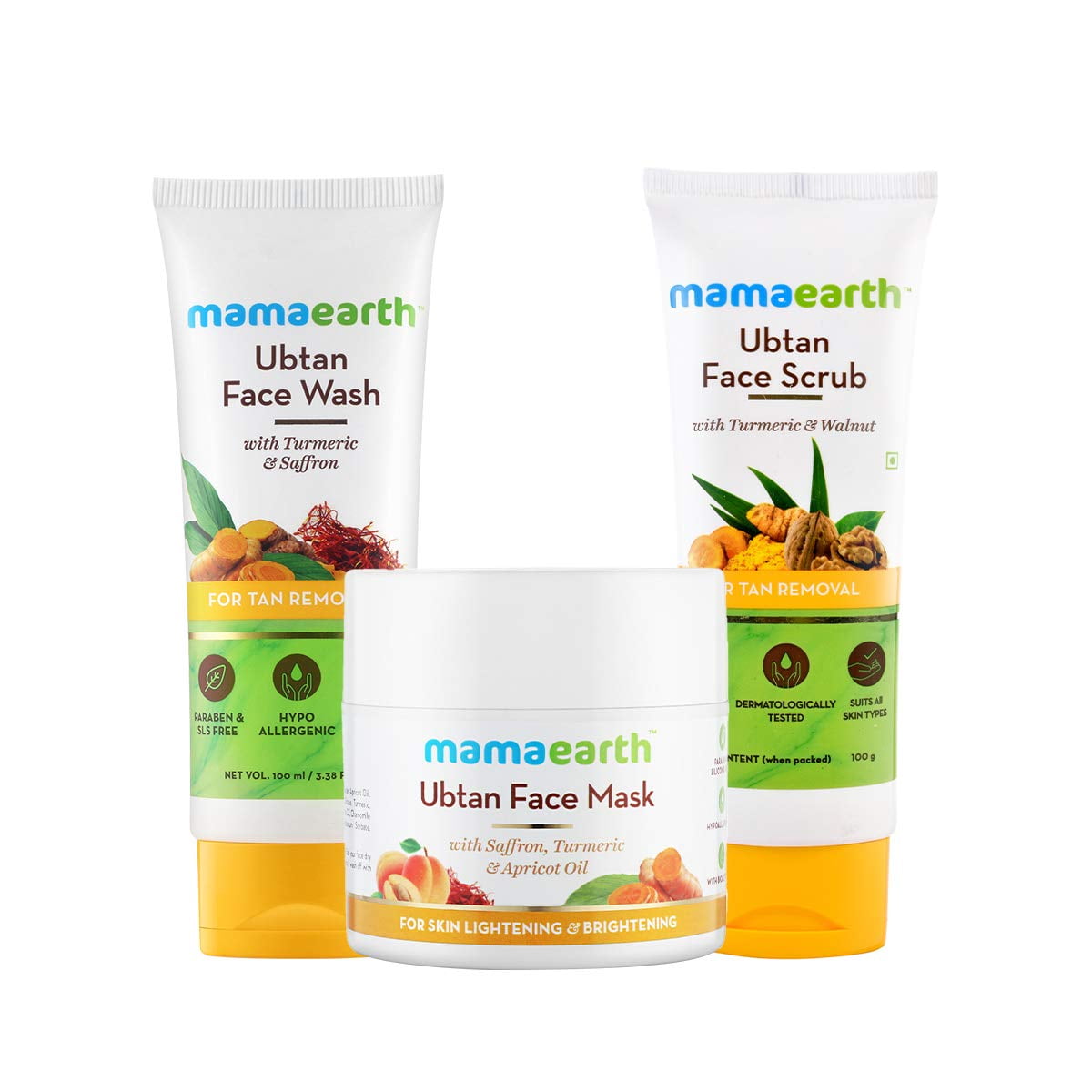 Mamaearth De-Tan Facial Kit (Ubtan FaceWash, Ubtan FaceMask & Ubtan Face Scrub Combo)