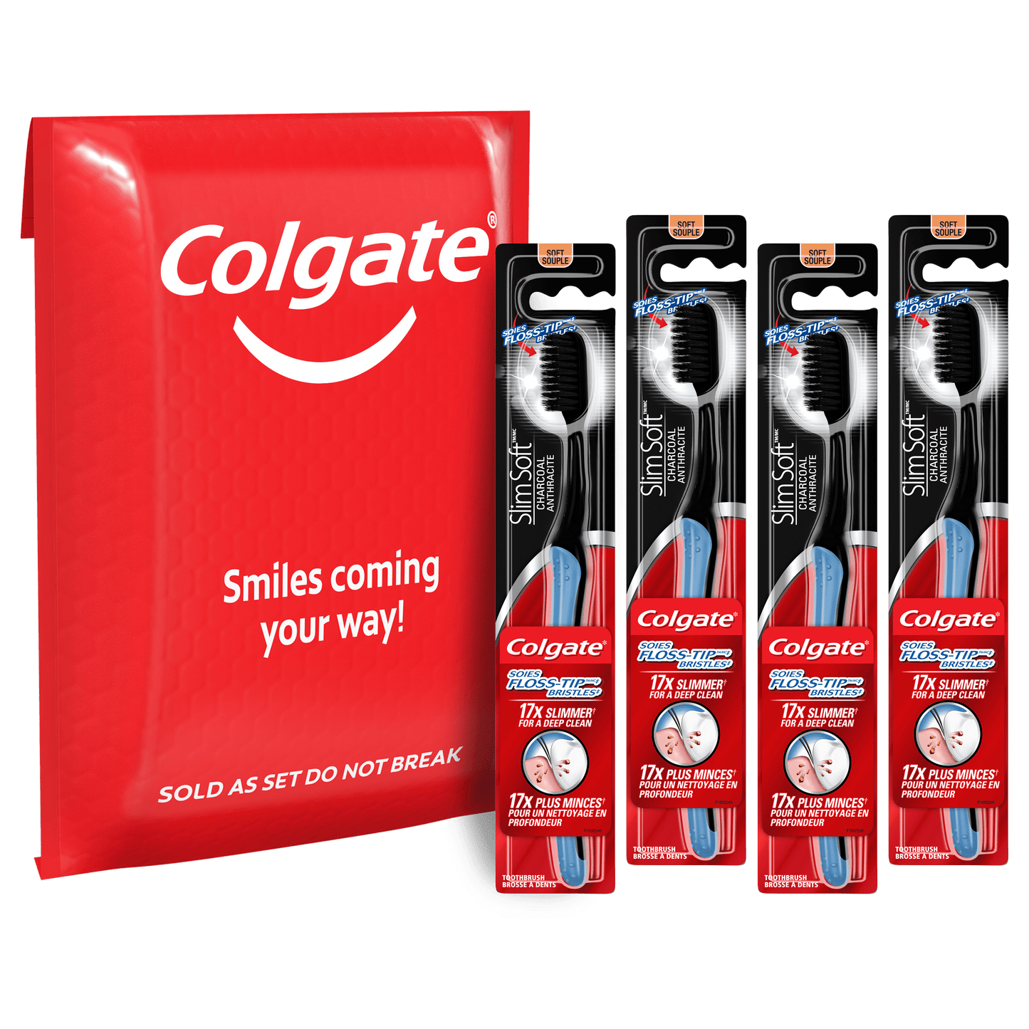 Colgate Slim Soft Charcoal Toothbrush 17x Slimmer Tip Soft Bristles -