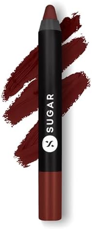 SUGAR Cosmetics Matte As Hell Crayon Lipstick 13 Murphy Brown (Chocolate Burgundy) with fr