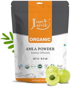 Just Jaivik 100% Organic Amla Powder - Certified Organic by OneCert Asia, 227 gms / 1/2 LB