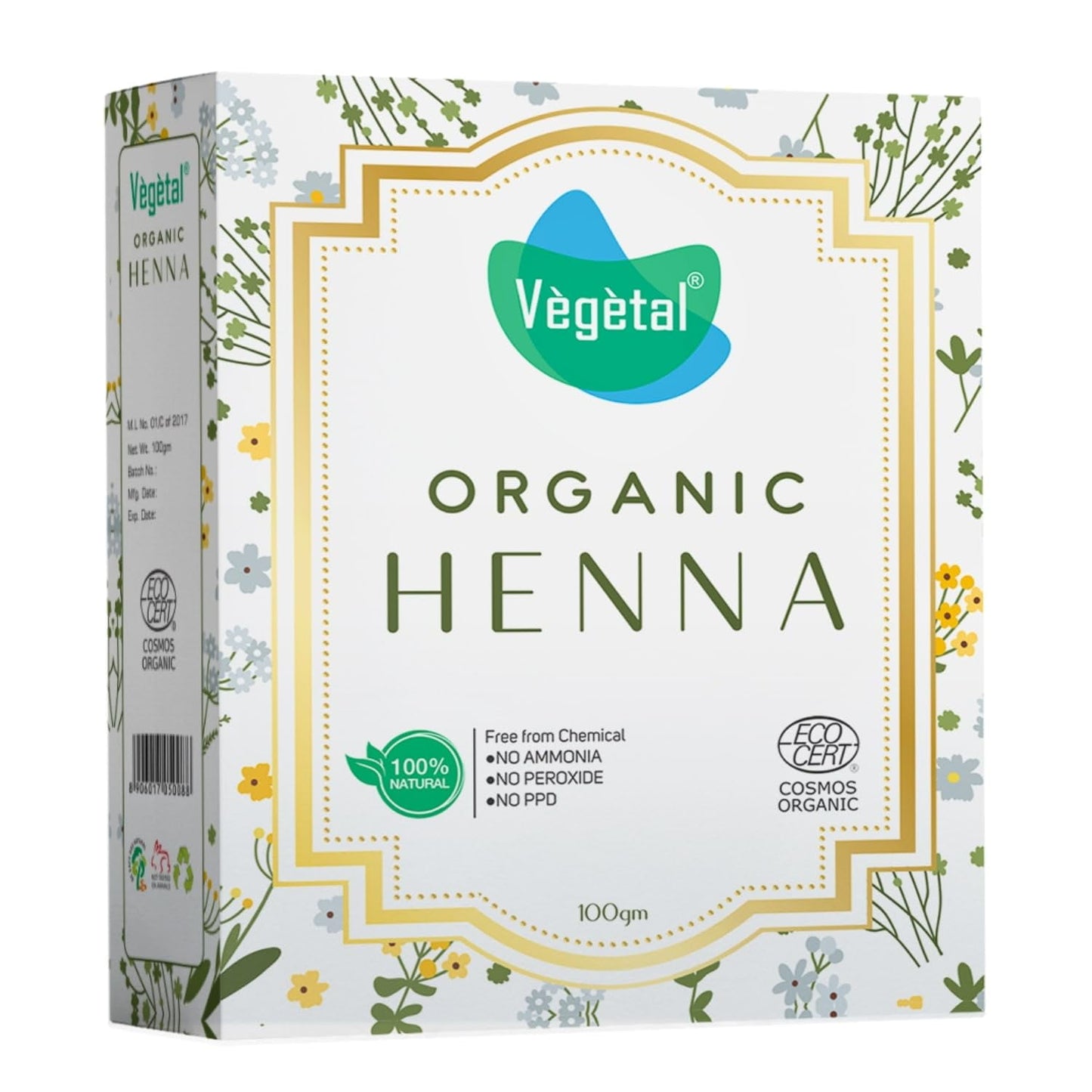 Vegetal Certified Organic And Herbal Henna Powder, For Natural Hair Coloring, Protects Hai