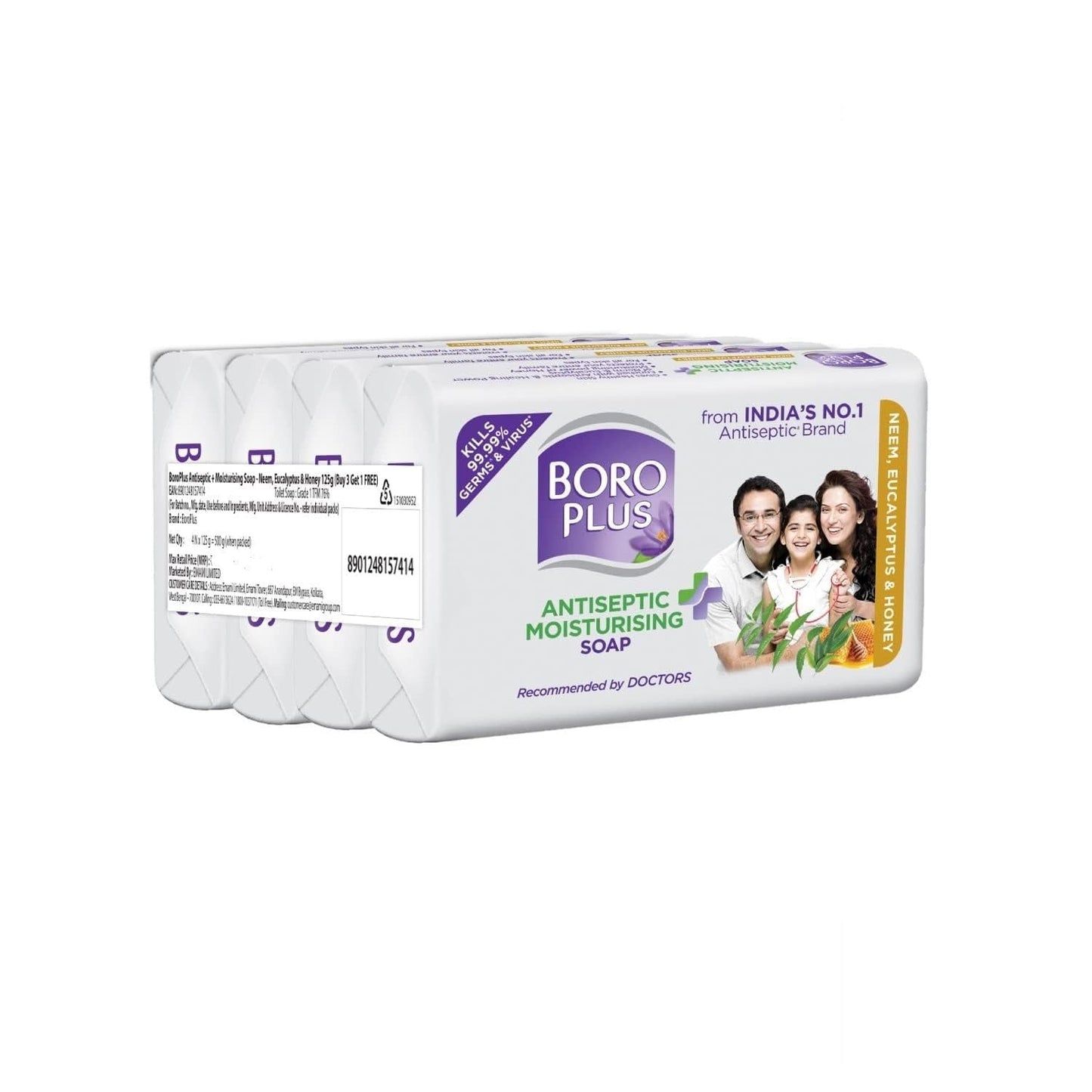Boroplus Antiseptice & Moisturising Soap - Neem Eucalyptus Honey (Buy 3 Get 1 Free) Pack O