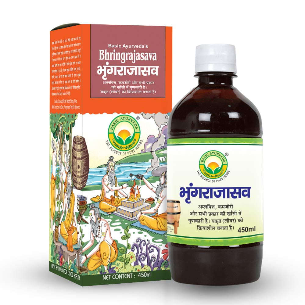 BASIC AYURVEDA Bhringrajasava 450 ml | Certified Organic 100% Natural & Pure Herbs | Ayurv