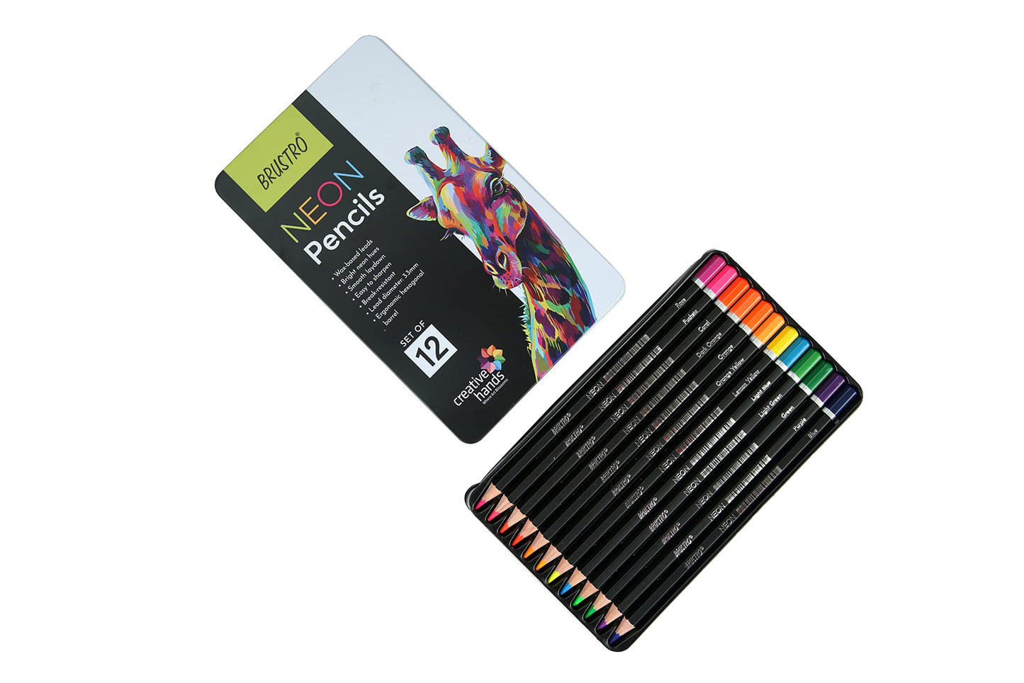 Brustro Neon Pencils Set Of 12 (In Elegant Tin Box)