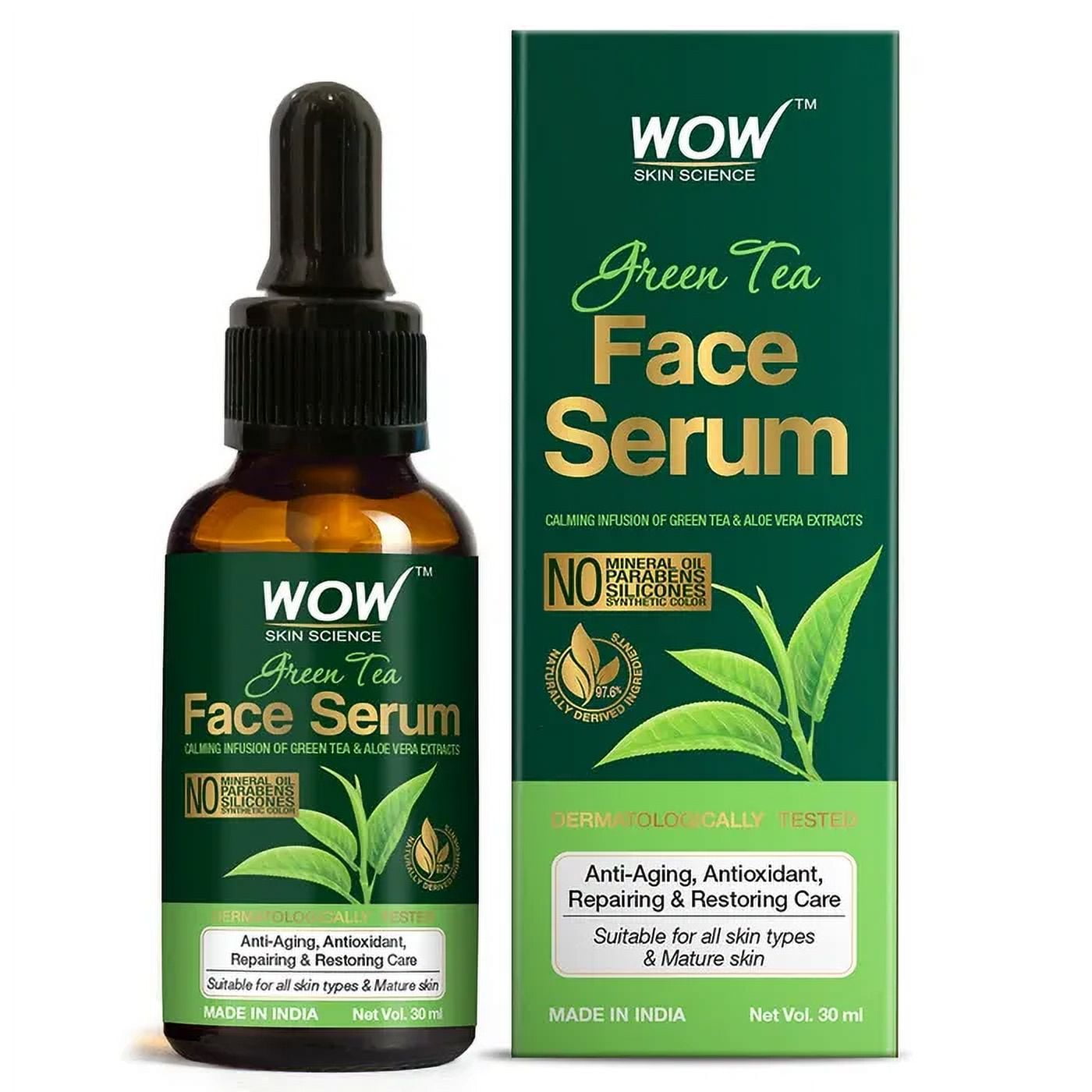Wow Skin Science Green Tea FaceSerum - With Green Tea & Aloe Vera Extracts - for Repairing
