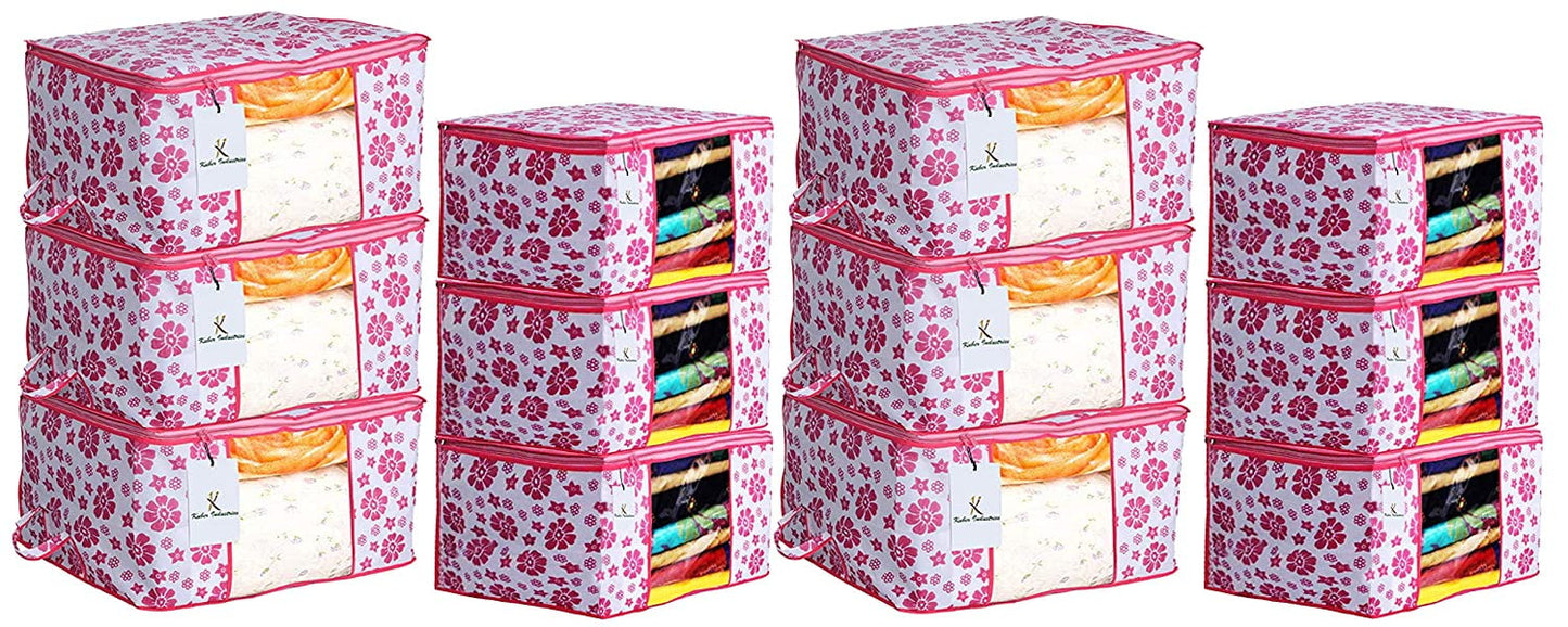 Kuber Industries Flower Printed Non Woven 6 Pieces Saree Cover and 6 Pieces Underbed Stora