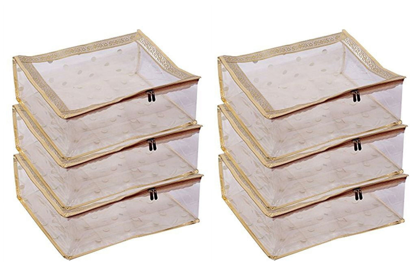 Kuber Industries™ Heavy Transparent Net Golden Saree Cover In Polka Dots With Zari Border