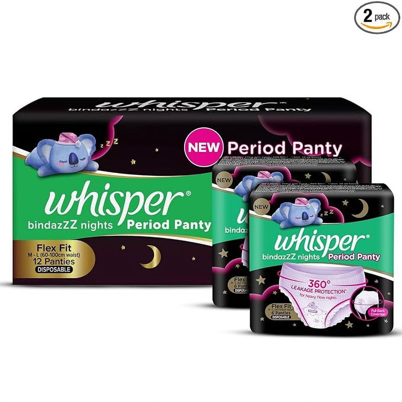 Whisper Bindazzz Nights Period Panty|12 Whisper M-L Period Panties 6+6 |360° leakage prot