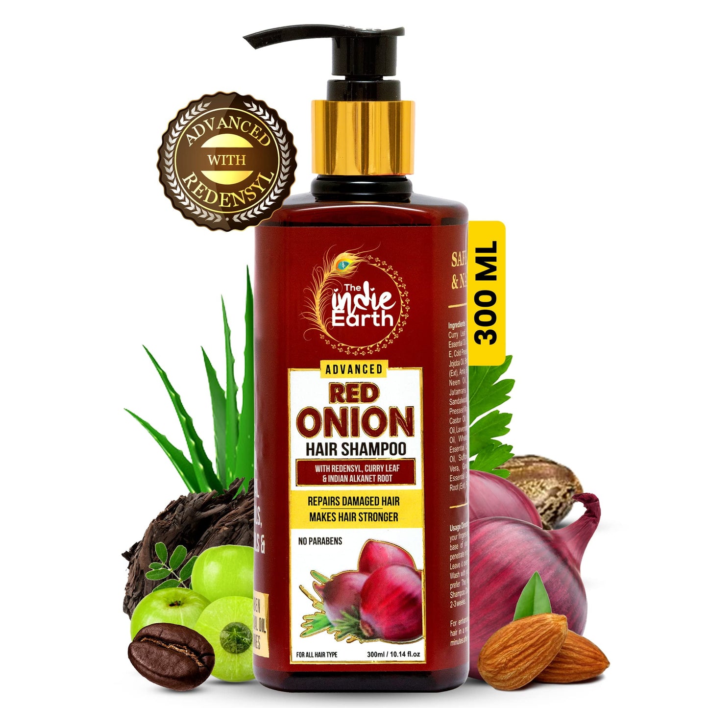 The Indie Earth Advanced Red Onion Shampoo 300Ml/10 Fl.Oz With 15+ Natural Ingredients Inc