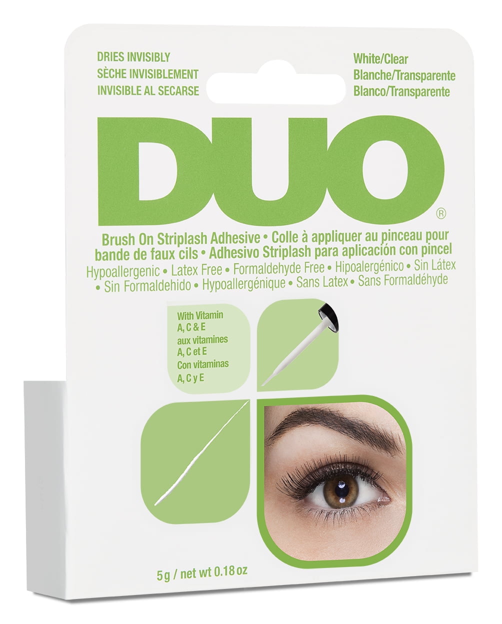DUO Brush-On Liquid Lash Glue, Eyelash Adhesive, White/Clear, Dries Invisibly, 0.18 oz