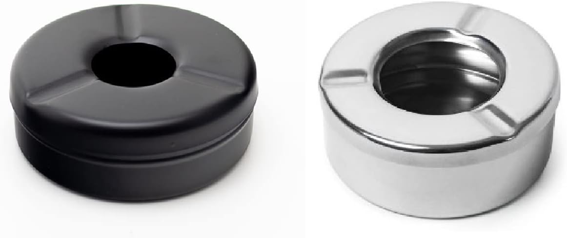 iKonbi Stainless Steel Black/Silver Round Lid Ash Tray- Set of 2