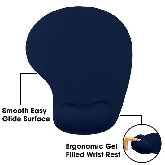 iKonbi Mouse Pad, Ergonomic and Gaming Mouse Pad with Comfortable Gel Wrist Rest Support and Lycra Cloth, Non-Slip PU Base for Easy Typing Pain Relief, Durable and Washable, Classic Blue