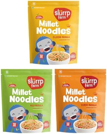Slurrp Farm No Maida Noodles Combo | Not Fried, No MSG | Foxtail Millet, Little Millet, Curry Masala |