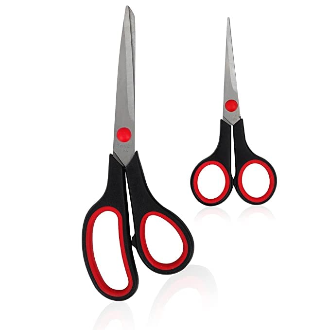 iKonbi Stainless Steel Multipurpose Double Scissor Set with Comfort Grip Handle for Paper, Photos, Craftsissor -8.5/5.5 inch - 2.3mm/1.5 mm,Medium