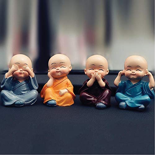 iKonbi Set of 4 Buddha Monks Statues Figurines Showpiece for Wall Shelf Table Desktop Living Room Decoration Home Office Decor Multicolor