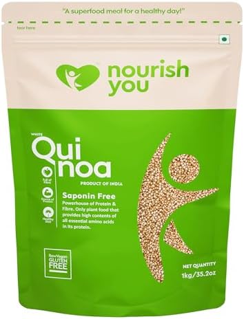 NOURISH YOU Organic White Quinoa Seeds 1Kg | USDA Certified Grain | Gluten Free | High Protein | Fibre Rich Healthy Diet Food For Cereal, Pilafs, Soups & Salads |