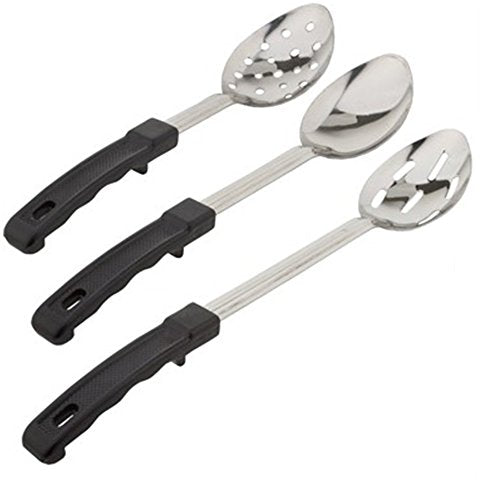 iKonbi Set of 3 Stainless Steel Serving Spoons with Plastic Handle with Solid, Perforated and Slotted Holes