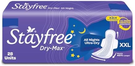 Stayfree Dry Max All Night XL Dry Cover Sanitary Pads For Women With Wings, 28 Pads